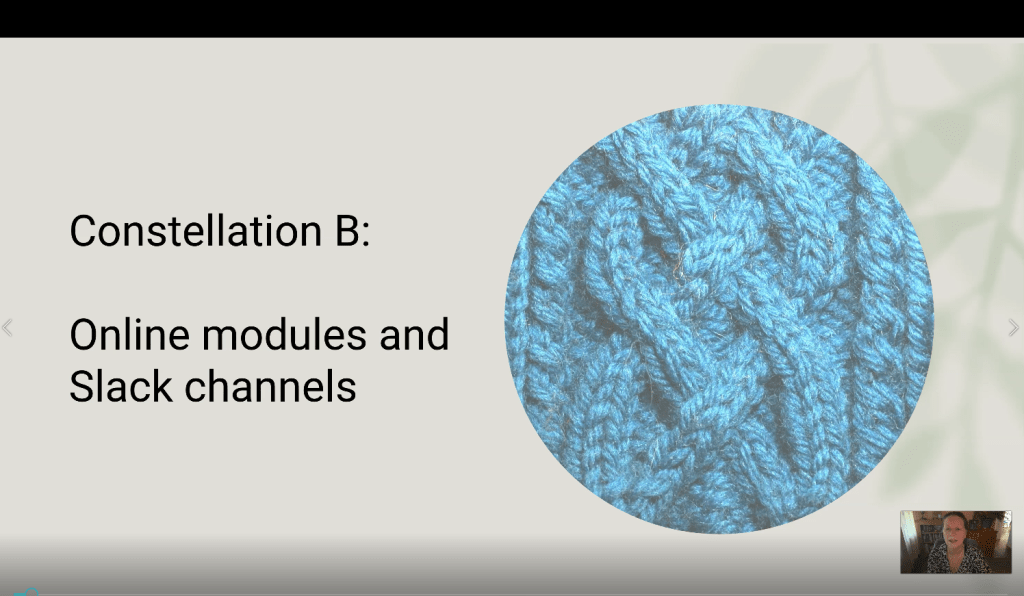 Screenshot of video for Constellation B: Online modules and Slack channels video.