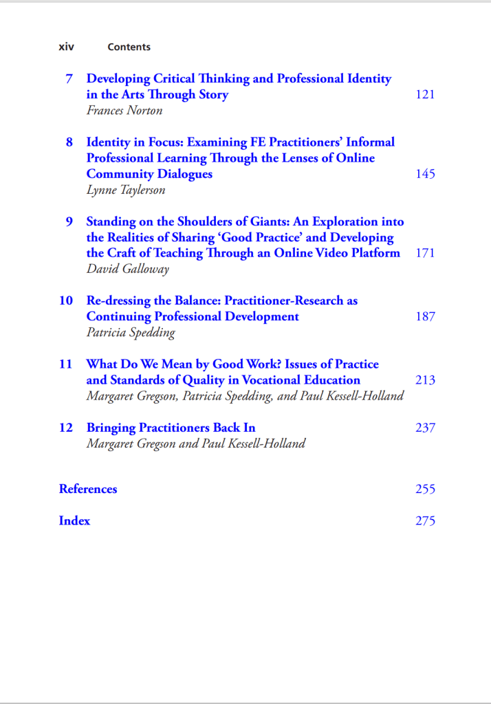 Image showing the second index page of the Springer 'Practice-Focused Research' book